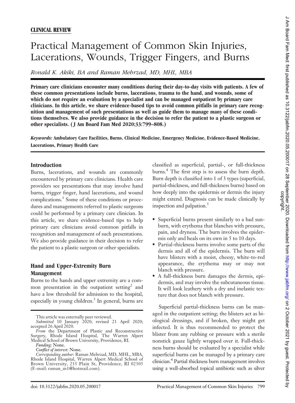 Practical Management of Common Skin Injuries, Lacerations, Wounds, Trigger Fingers, and Burns Ronald K