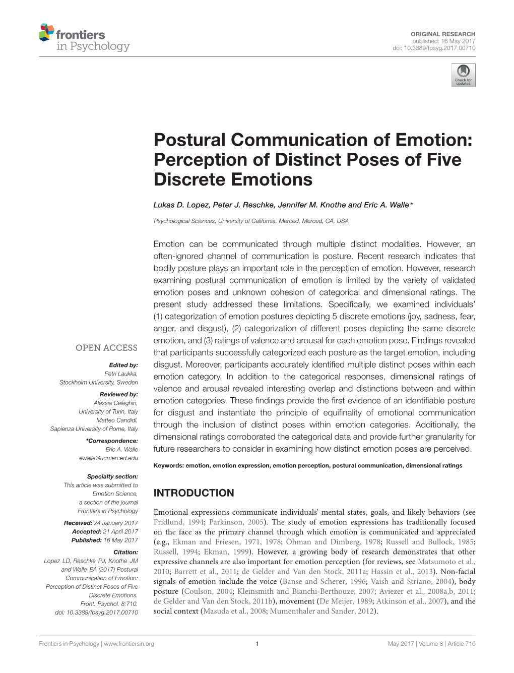 Postural Communication of Emotion: Perception of Distinct Poses of Five Discrete Emotions