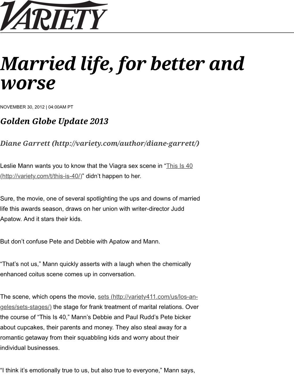 Married Life, for Better and Worse | Variety