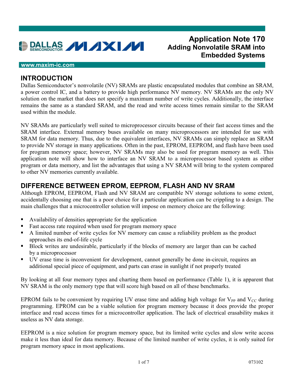 Application Note 170 Adding Nonvolatile SRAM Into Embedded Systems