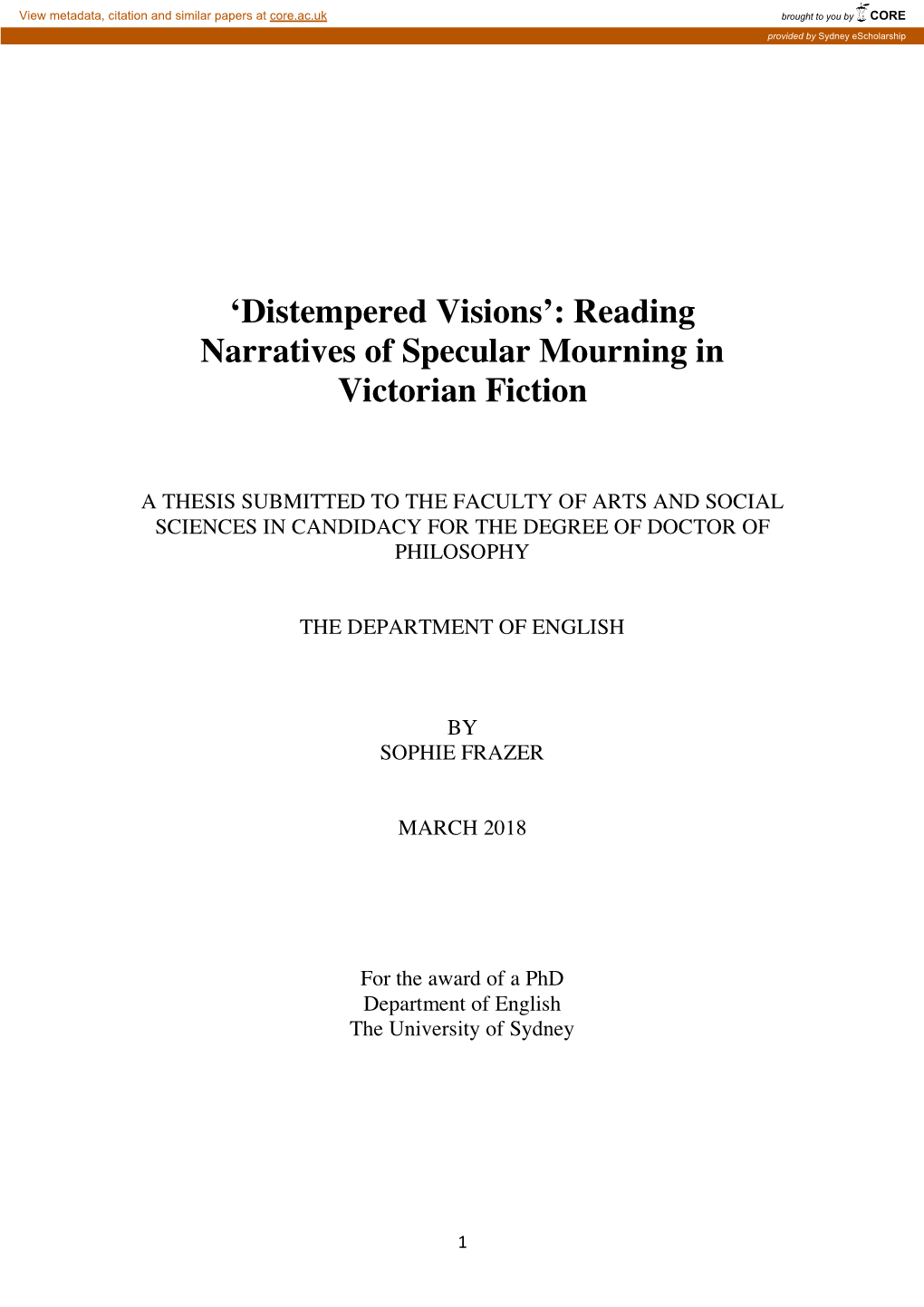 Reading Narratives of Specular Mourning in Victorian Fiction