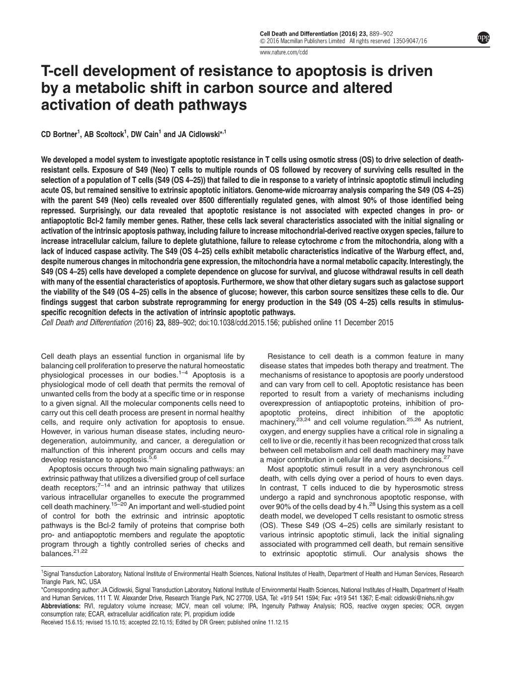 T-Cell Development of Resistance to Apoptosis Is Driven by a Metabolic Shift in Carbon Source and Altered Activation of Death Pathways