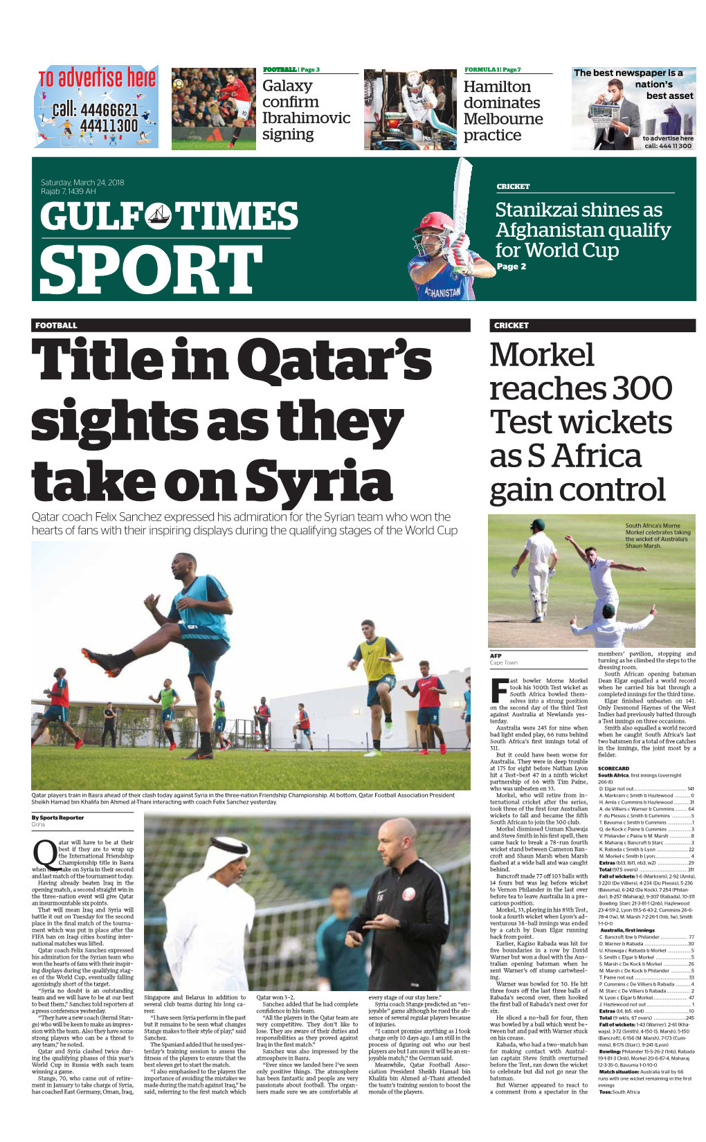 CRICKET Rajab 7, 1439 AH Stanikzai Shines As GULF TIMES Afghanistan Qualify for World Cup SPORT Page 2