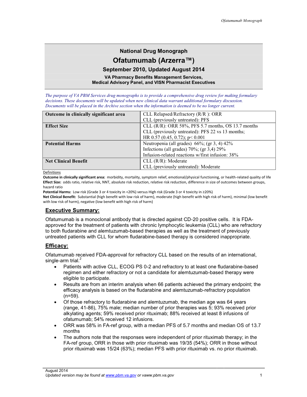 National Drug Monograph Ofatumumab Arzerra September