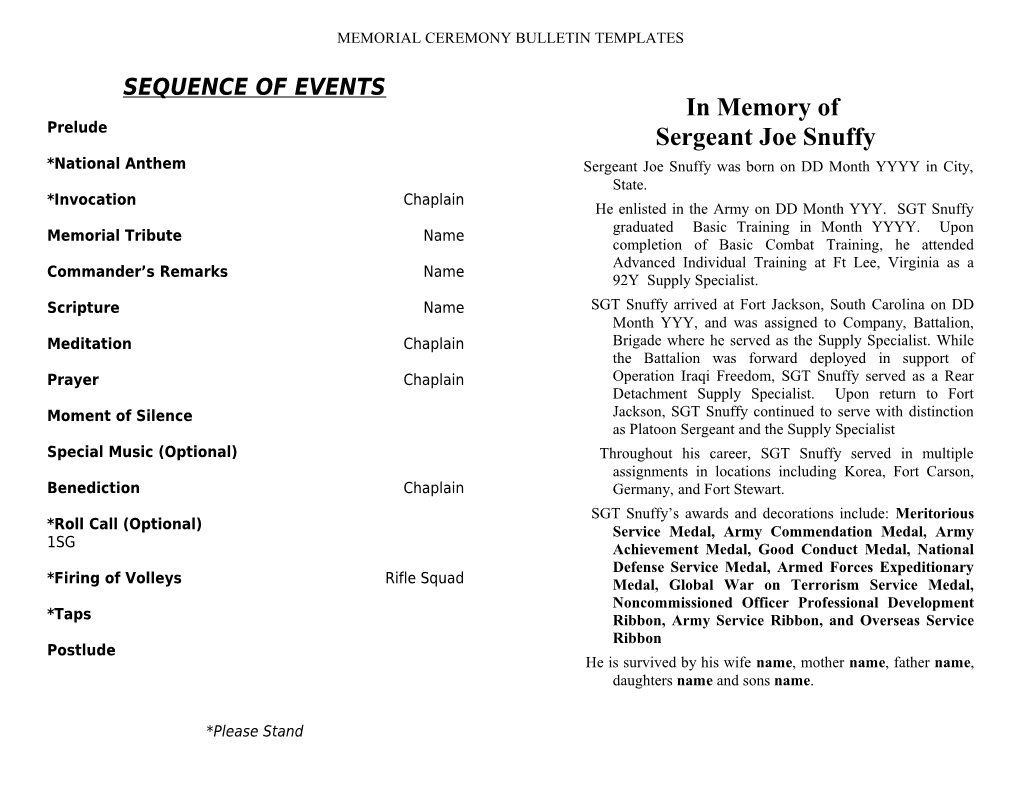 Memorial Ceremony Bulletin Templates