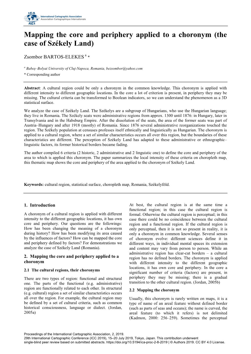 Mapping the Core and Periphery Applied to a Choronym (The Case of Székely Land)