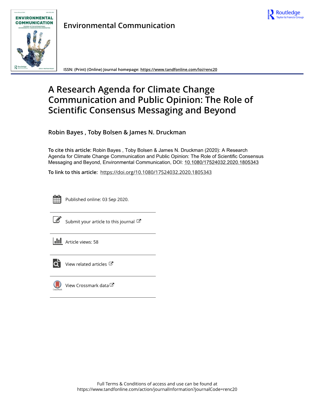A Research Agenda for Climate Change Communication and Public Opinion: the Role of Scientific Consensus Messaging and Beyond