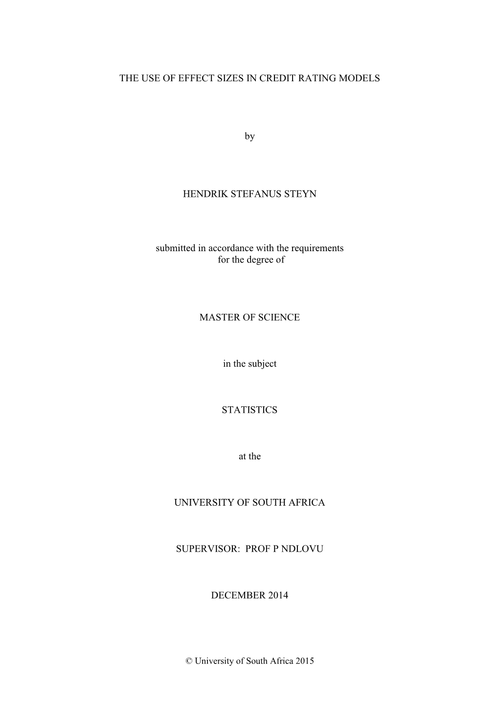 THE USE of EFFECT SIZES in CREDIT RATING MODELS By