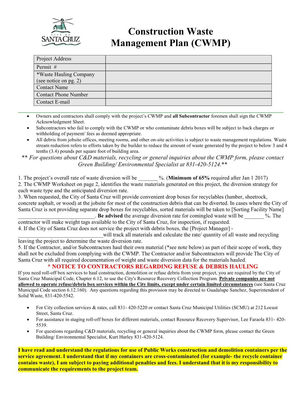 Construction Waste Management Plan (CWMP)