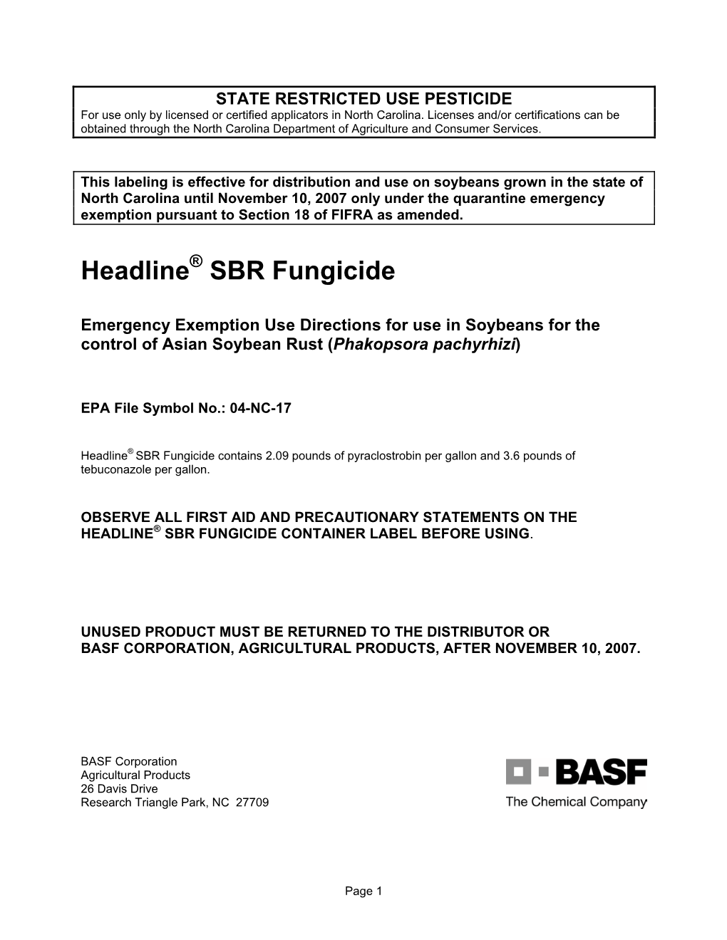 Headline SBR Fungicide