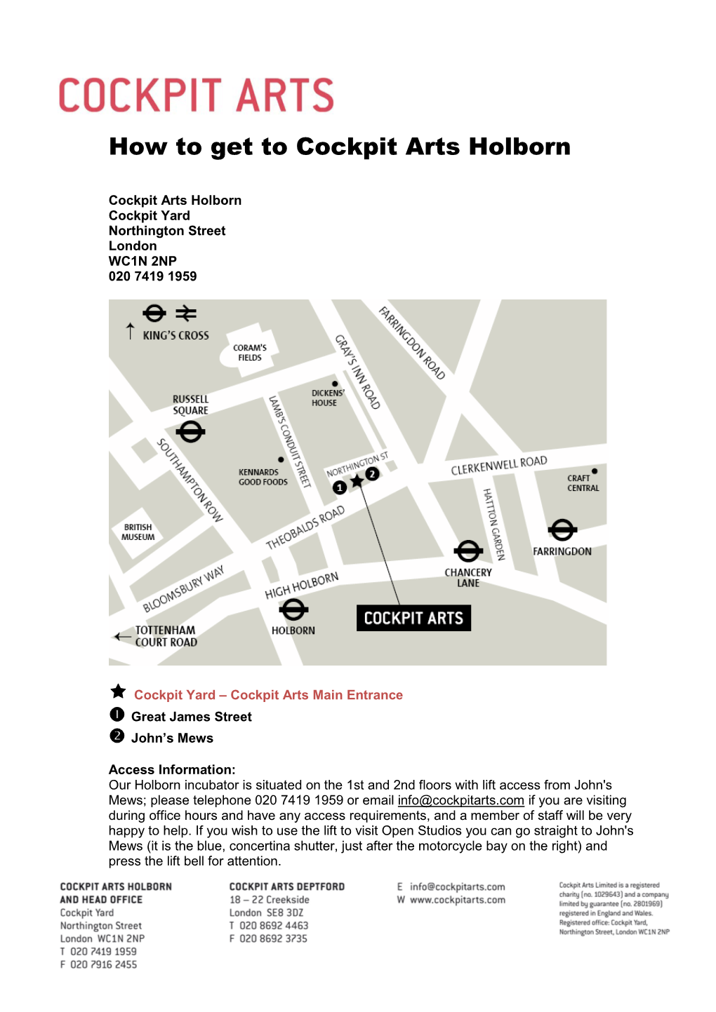 How to Get to Cockpit Arts Holborn