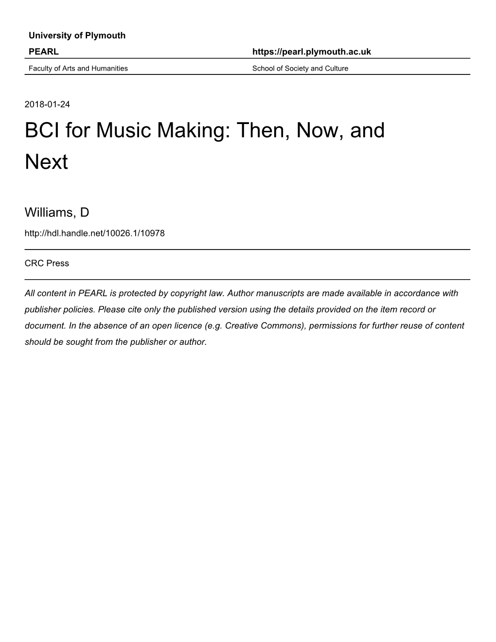 Chapter 10. BCI for Music Making: Then, Now, and Next