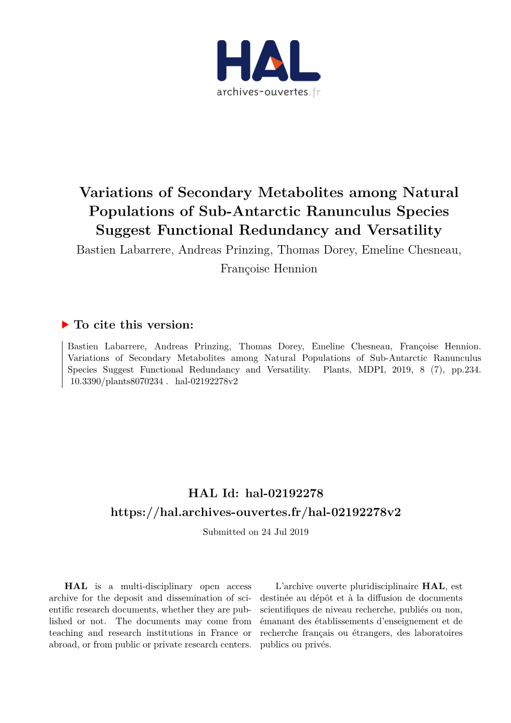 Variations of Secondary Metabolites Among Natural Populations of Sub