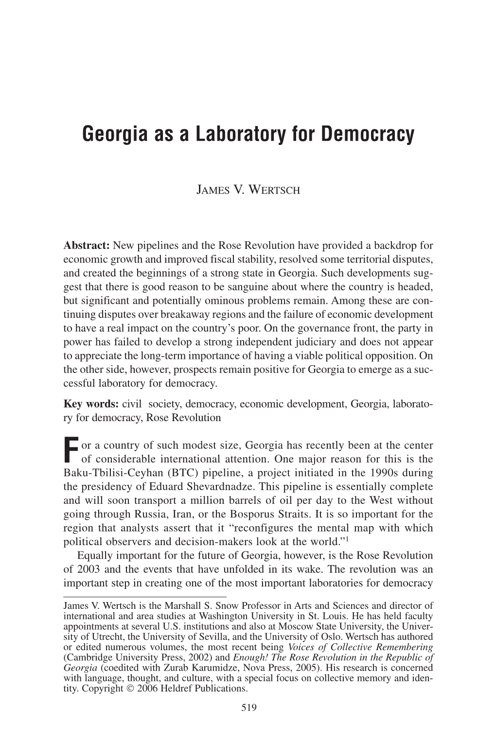 Georgia As a Laboratory for Democracy