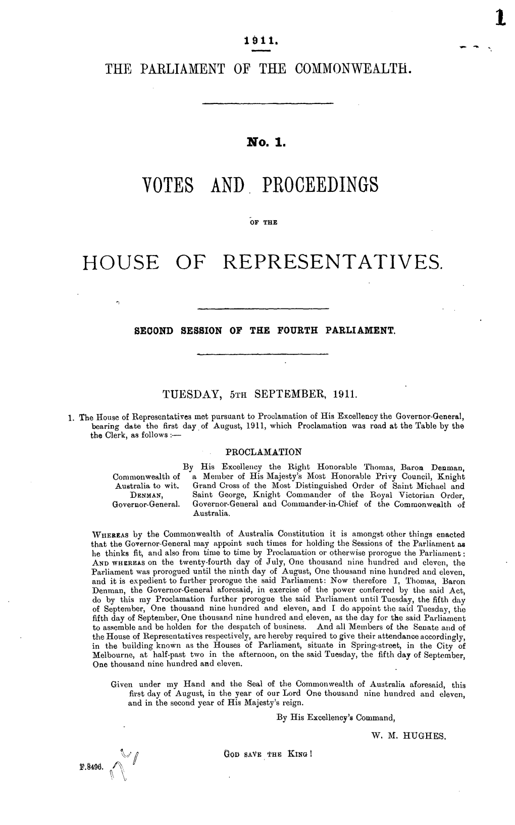 Votes and Proceedings House of Representatives