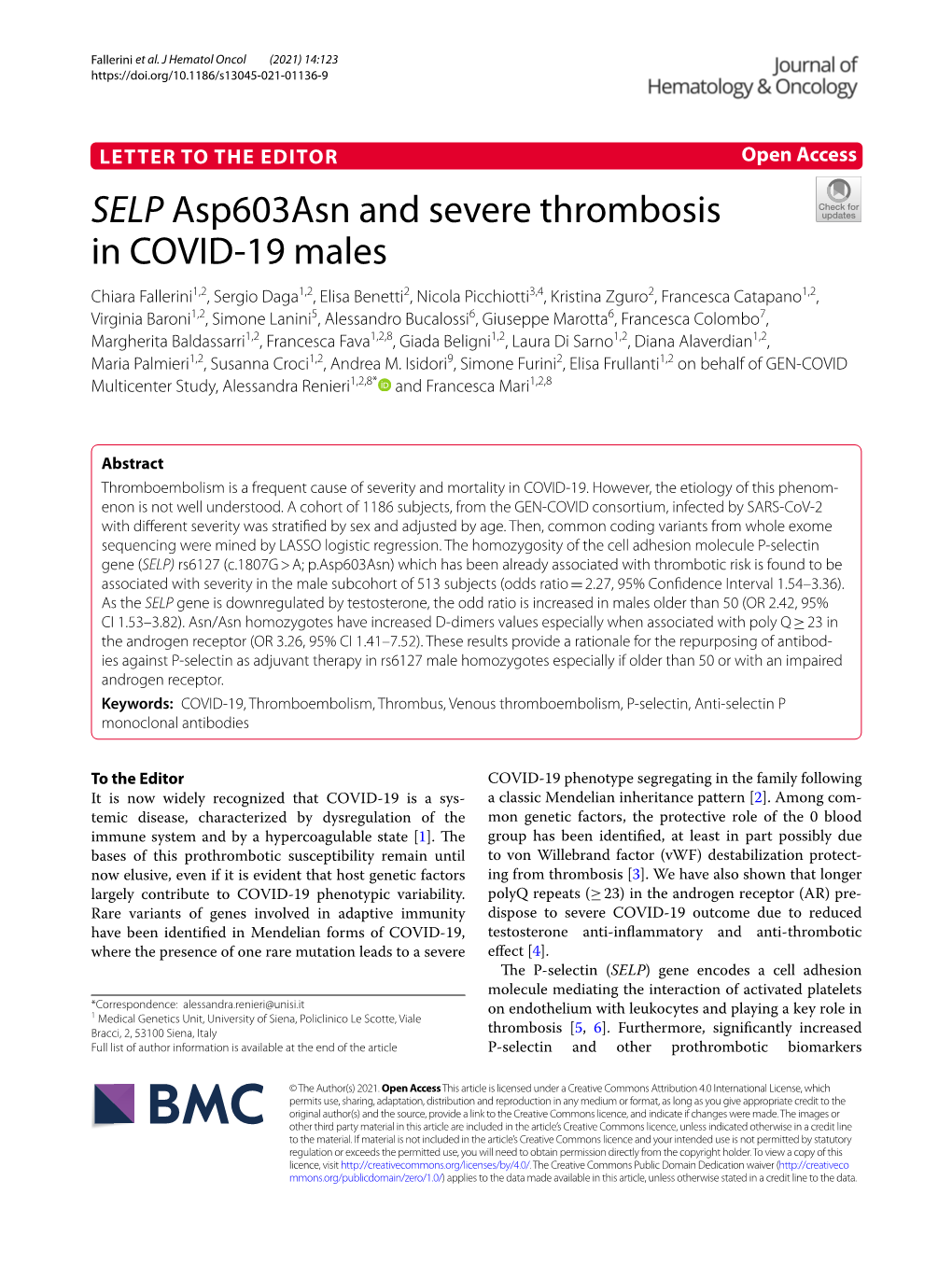 SELP Asp603asn and Severe Thrombosis in COVID-19 Males