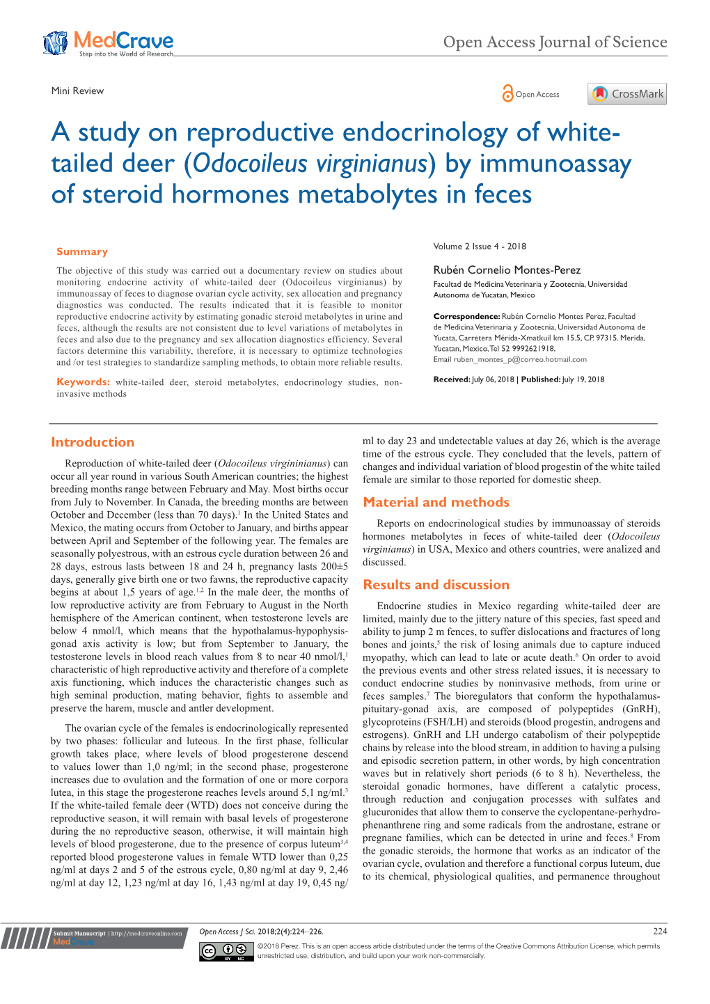 Tailed Deer (Odocoileus Virginianus) by Immunoassay of Steroid Hormones Metabolytes in Feces