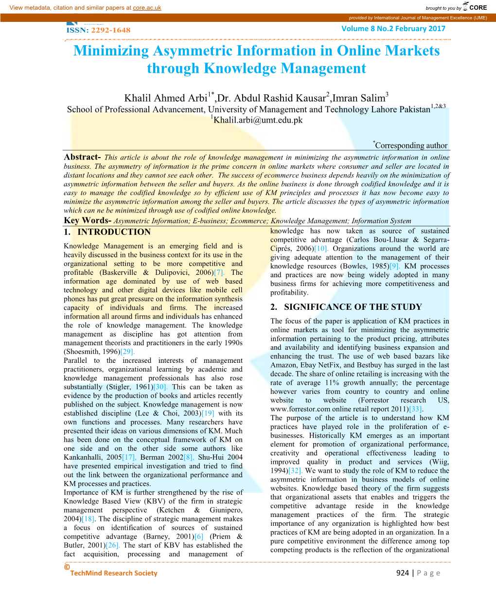 Minimizing Asymmetric Information in Online Markets Through Knowledge Management