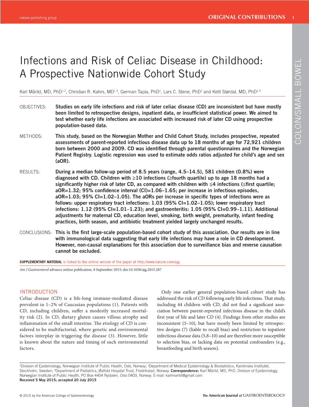 Infections and Risk of Celiac Disease in Childhood: a Prospective Nationwide Cohort Study