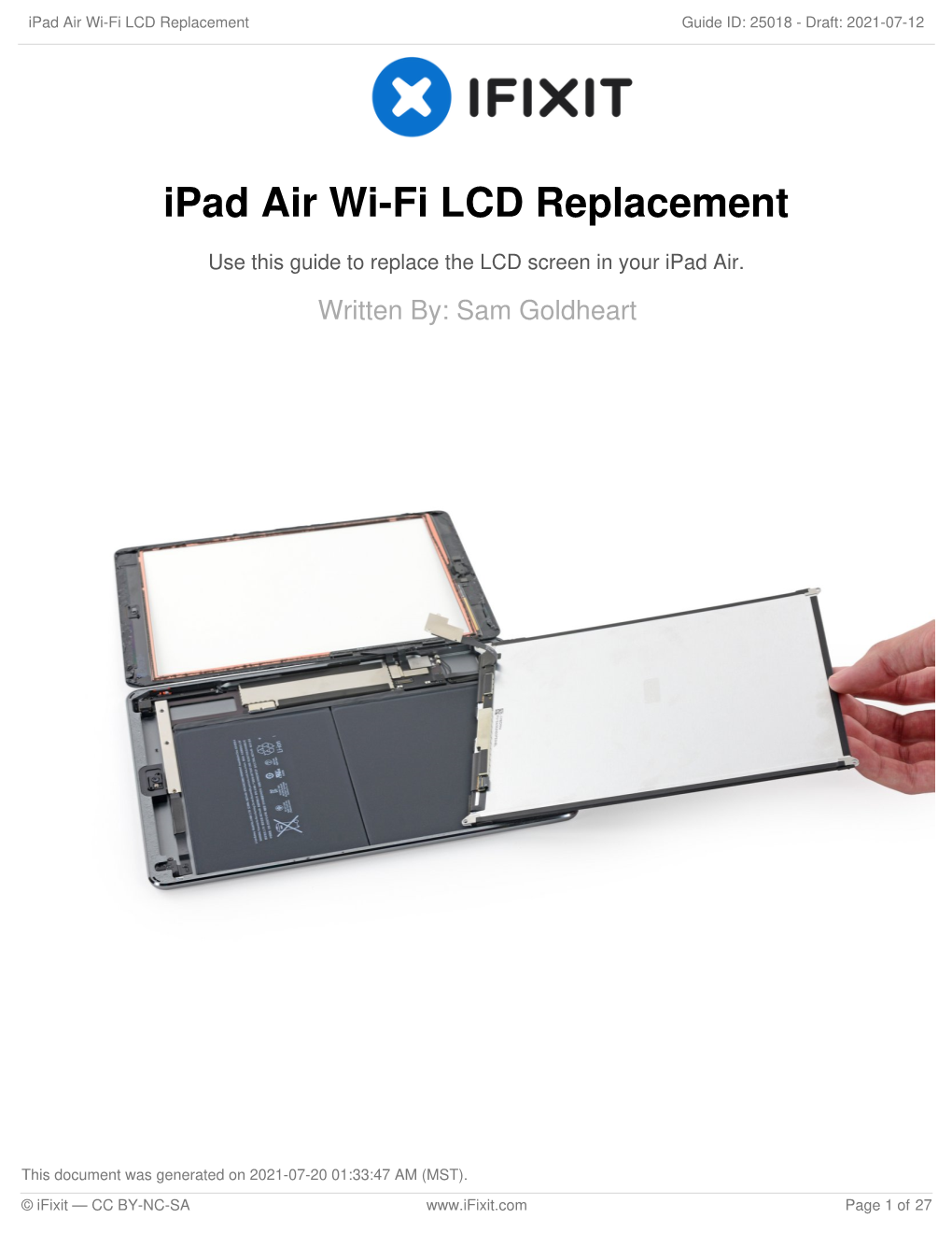 Ipad Air Wi-Fi LCD Replacement Guide ID: 25018 - Draft: 2021-07-12