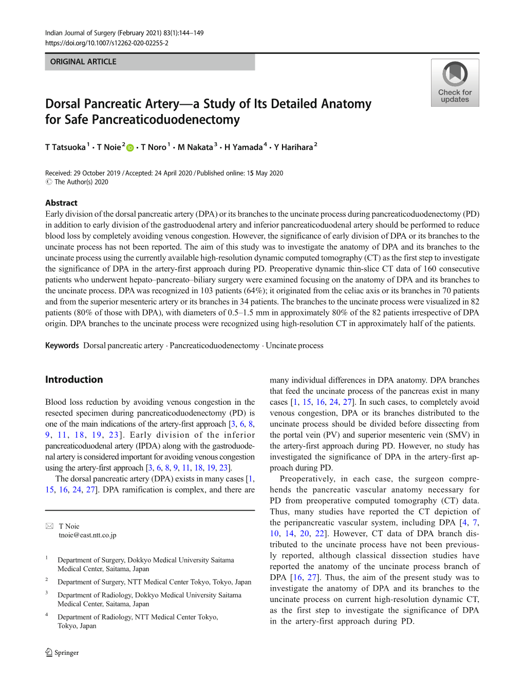 Dorsal Pancreatic Artery—A Study of Its Detailed Anatomy for Safe Pancreaticoduodenectomy