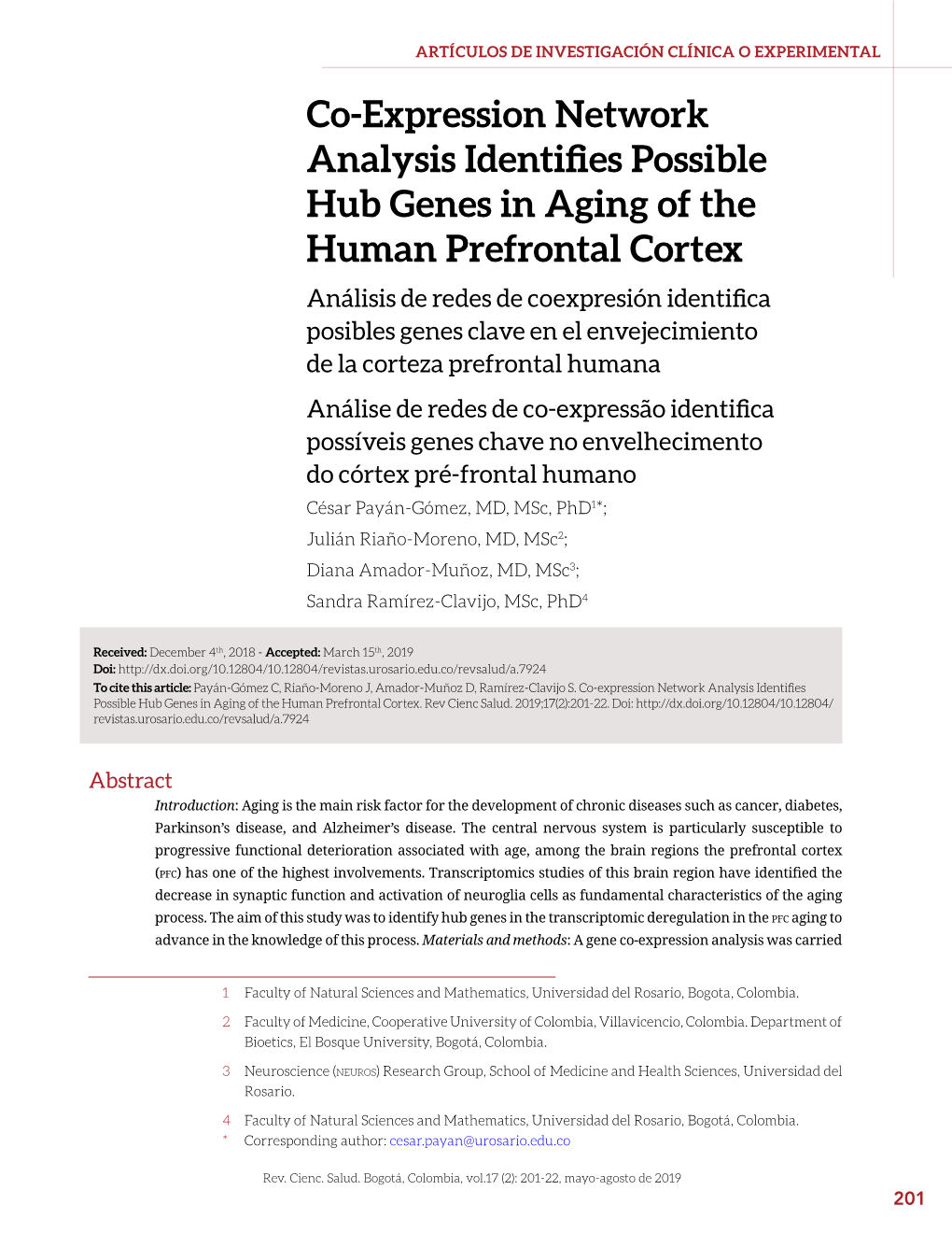 Co-Expression Network Analysis Identifies Possible Hub Genes in Aging of the Human Prefrontal Cortex