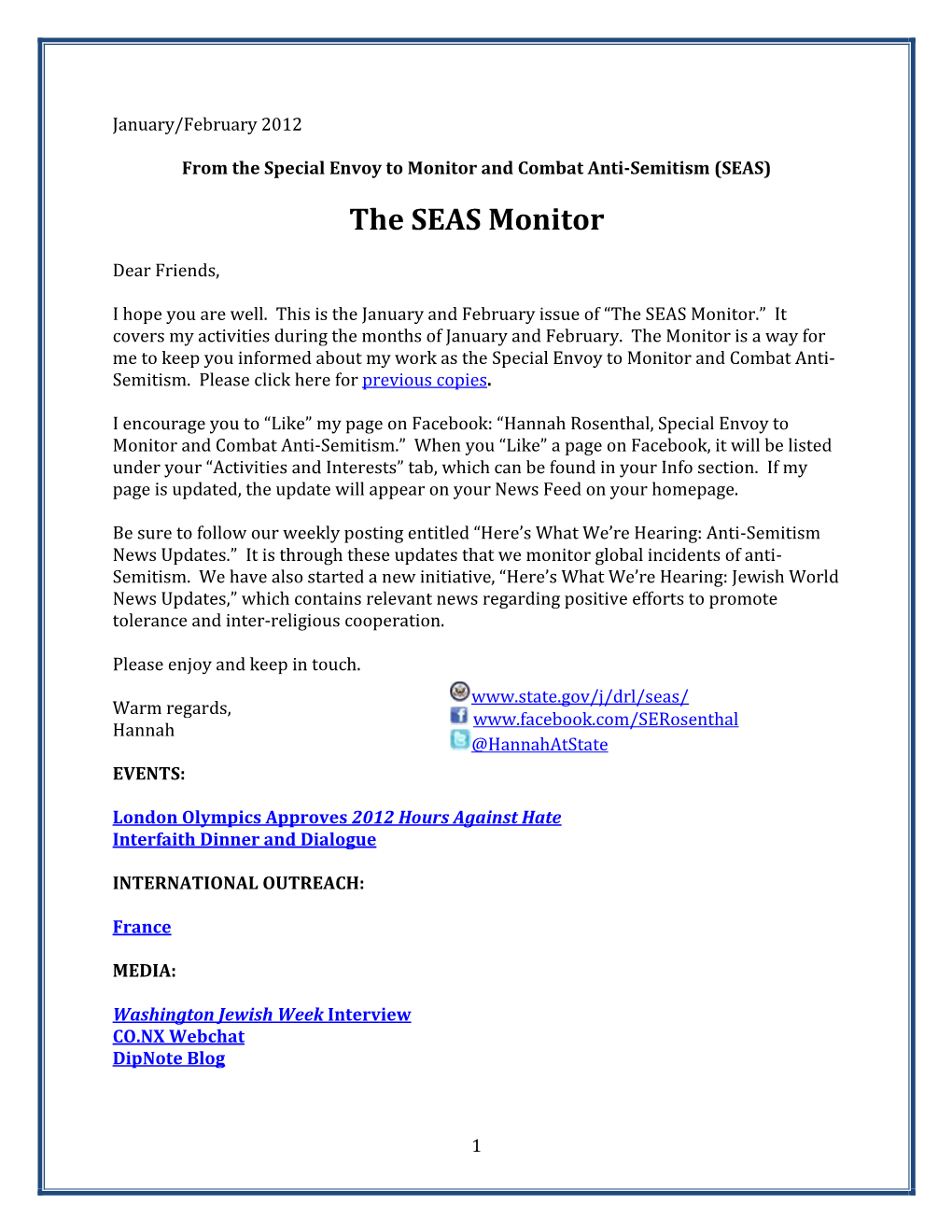 The Anti-Semitism Monitor January-February 2012