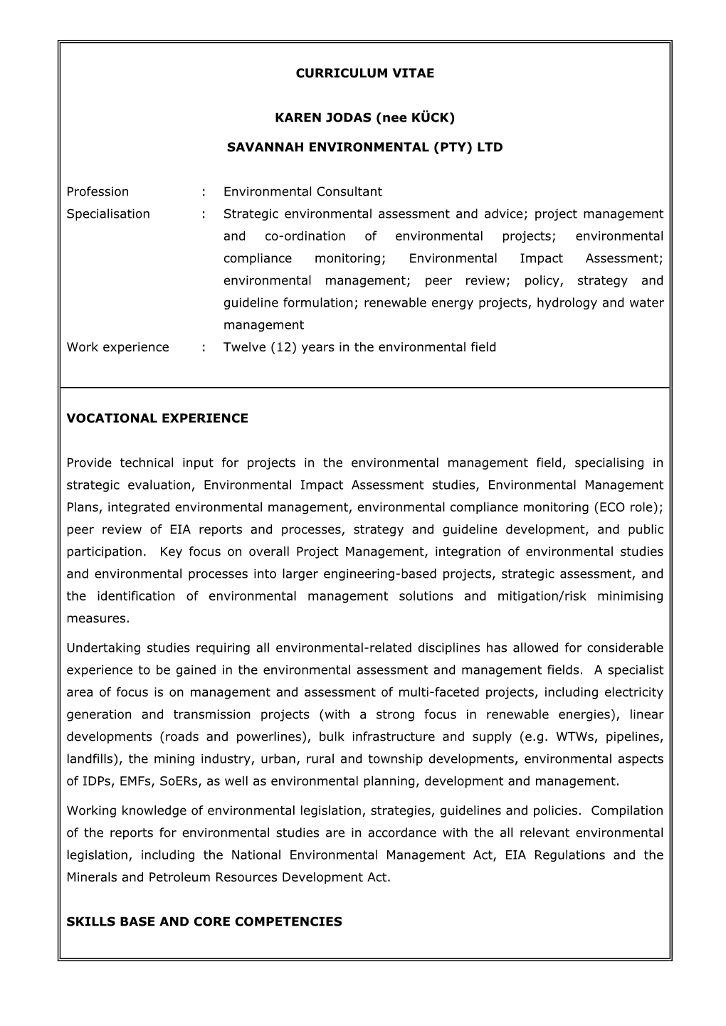 Environmental Consultant Specialisation