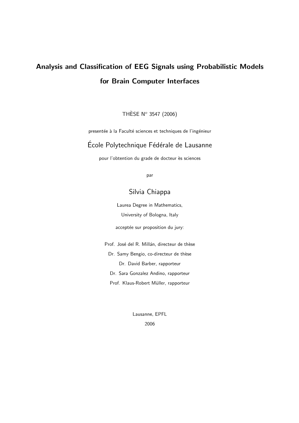 Analysis and Classification of EEG Signals Using Probabilistic Models