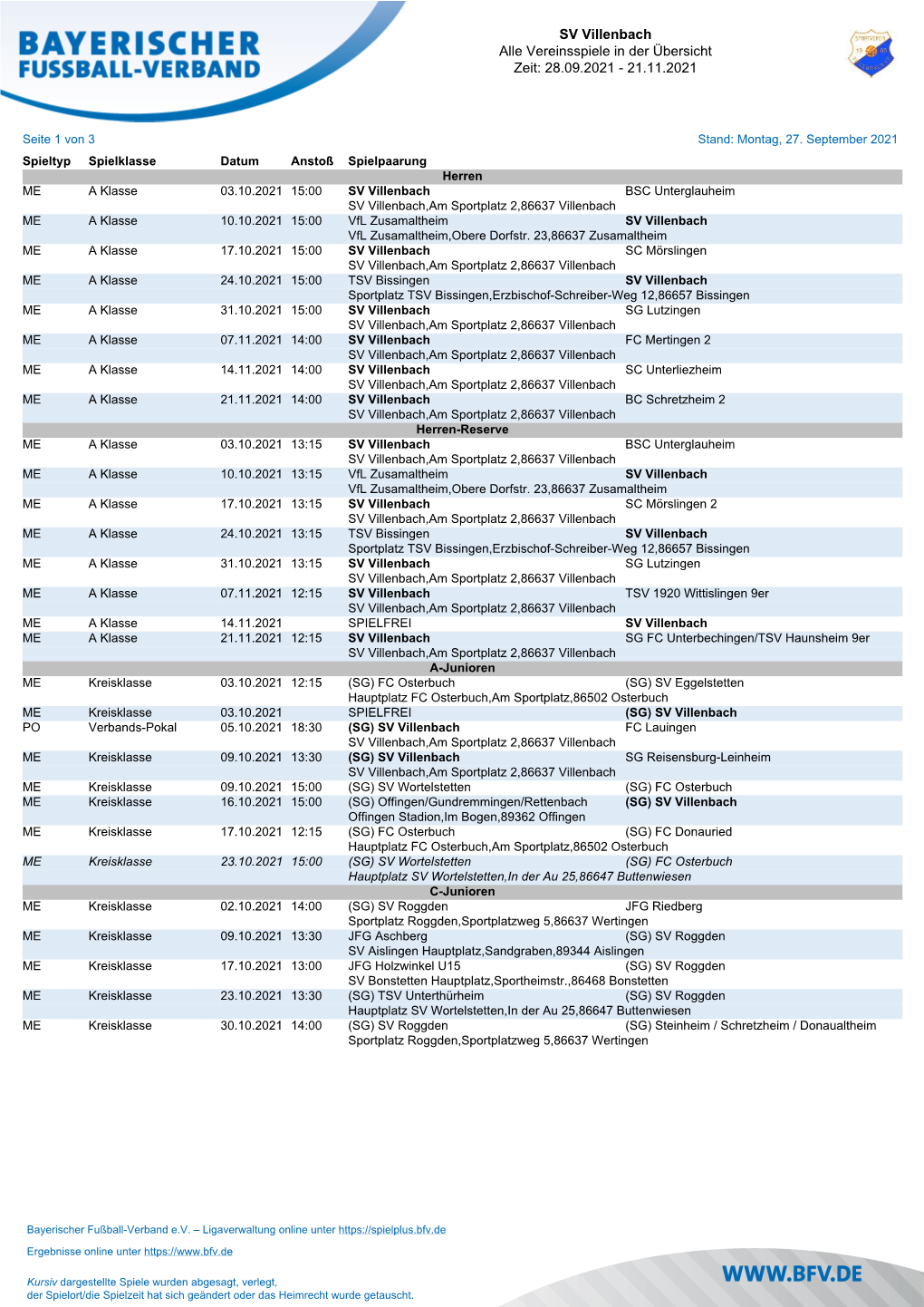 SV Villenbach Alle Vereinsspiele in Der Übersicht Zeit: 14.08.2021