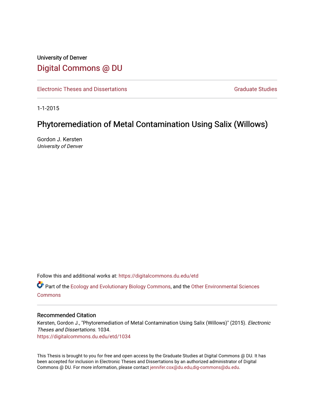 Phytoremediation of Metal Contamination Using Salix (Willows)