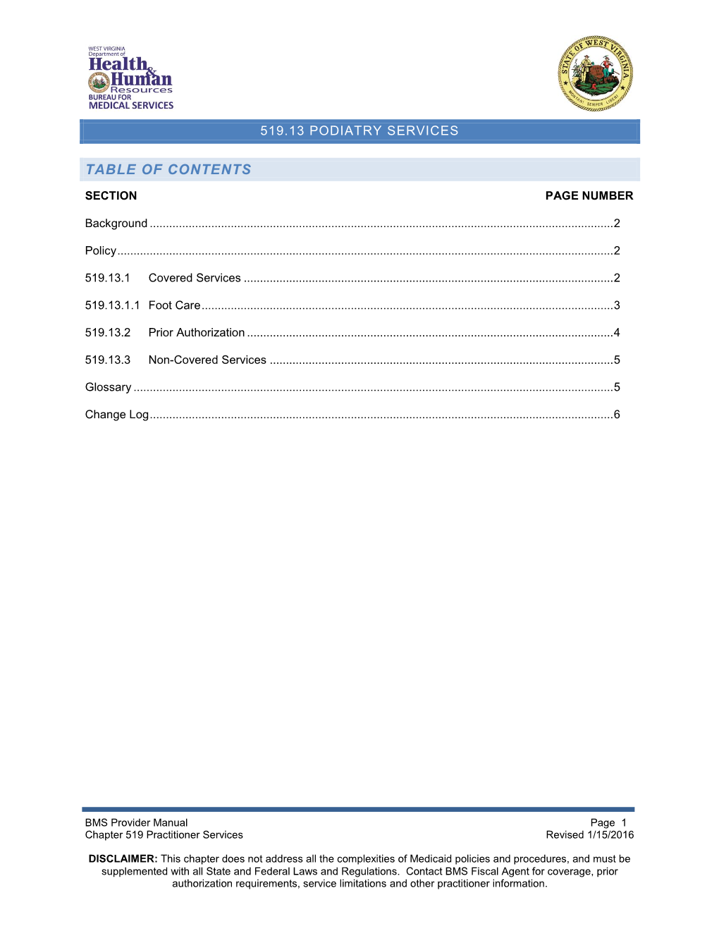 Policy 519.13 Podiatry Services