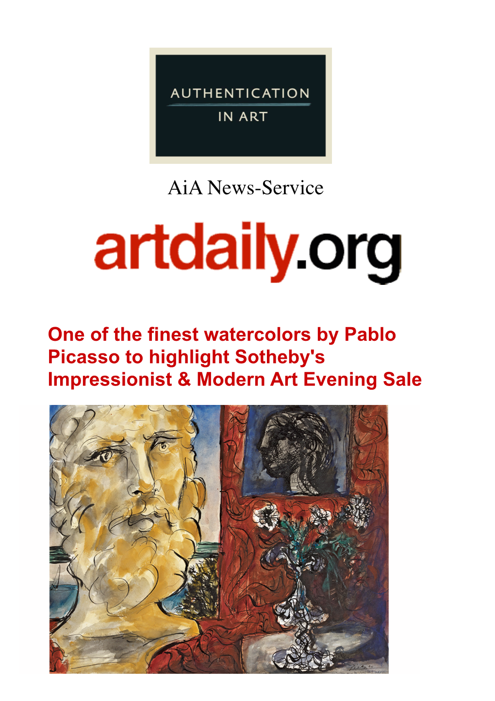 One of the Finest Watercolors by Pablo Picasso to Highlight Sotheby's