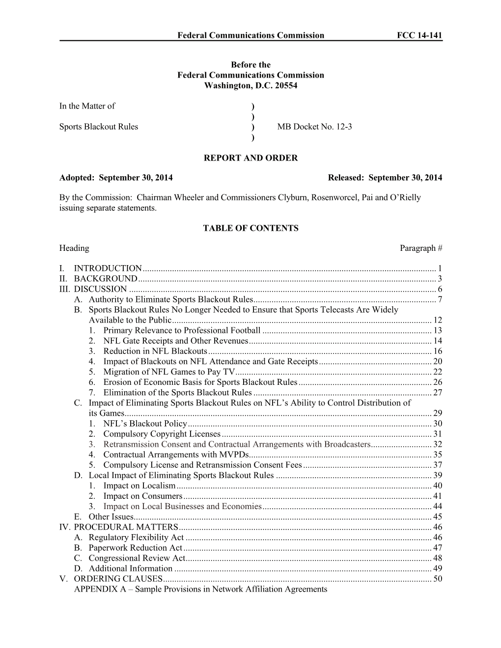 Federal Communications Commission FCC 14-141 Before the Federal