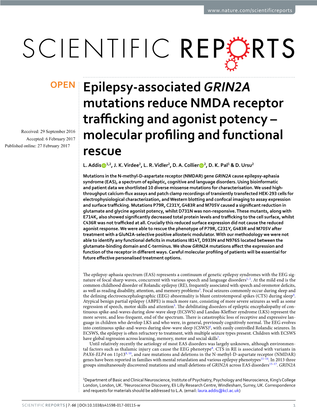 Epilepsy-Associated GRIN2A Mutations Reduce NMDA Receptor