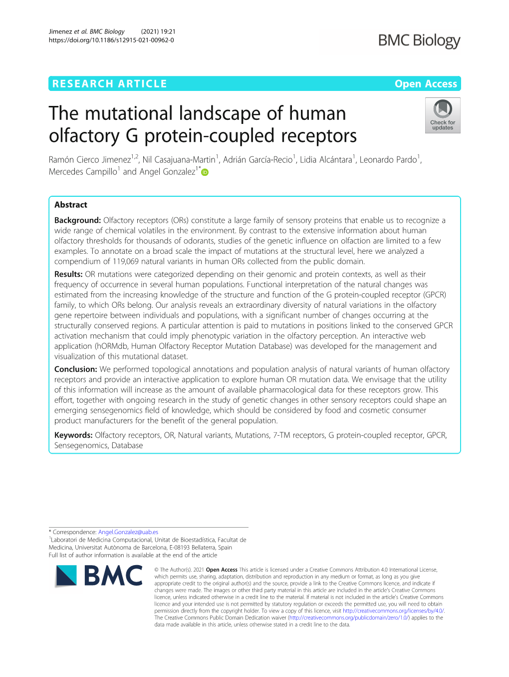 The Mutational Landscape of Human Olfactory G Protein-Coupled Receptors