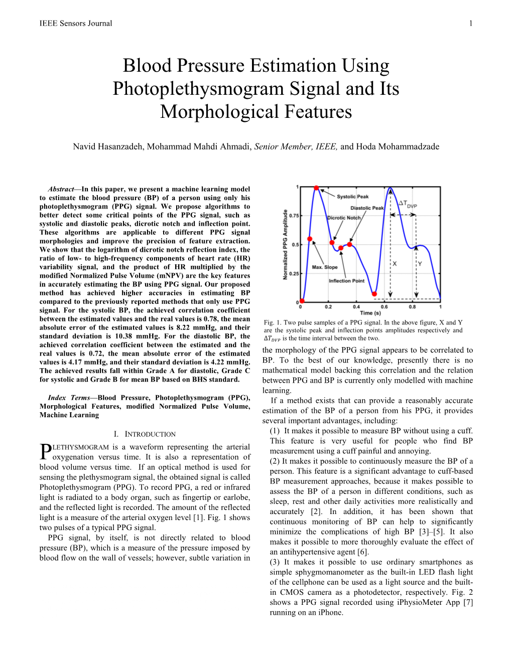 Blood Pressure Estimation Using Photoplethysmogram Signal and Its Morphological Features
