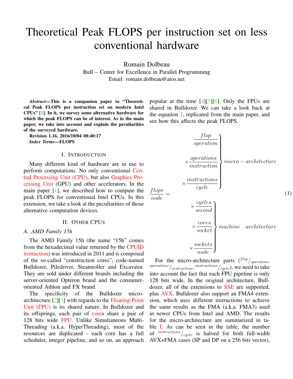 Theoretical Peak FLOPS Per Instruction Set on Less Conventional Hardware