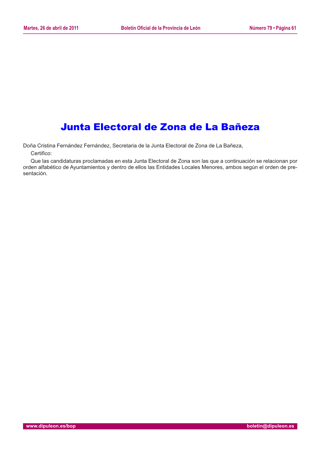 Junta Electoral De Zona De La Bañeza