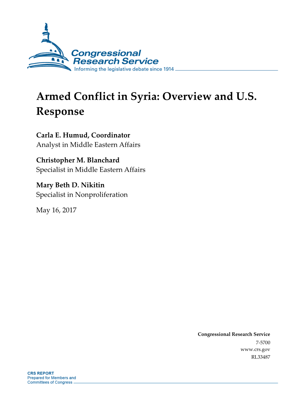 Armed Conflict in Syria: Overview and U.S. Response