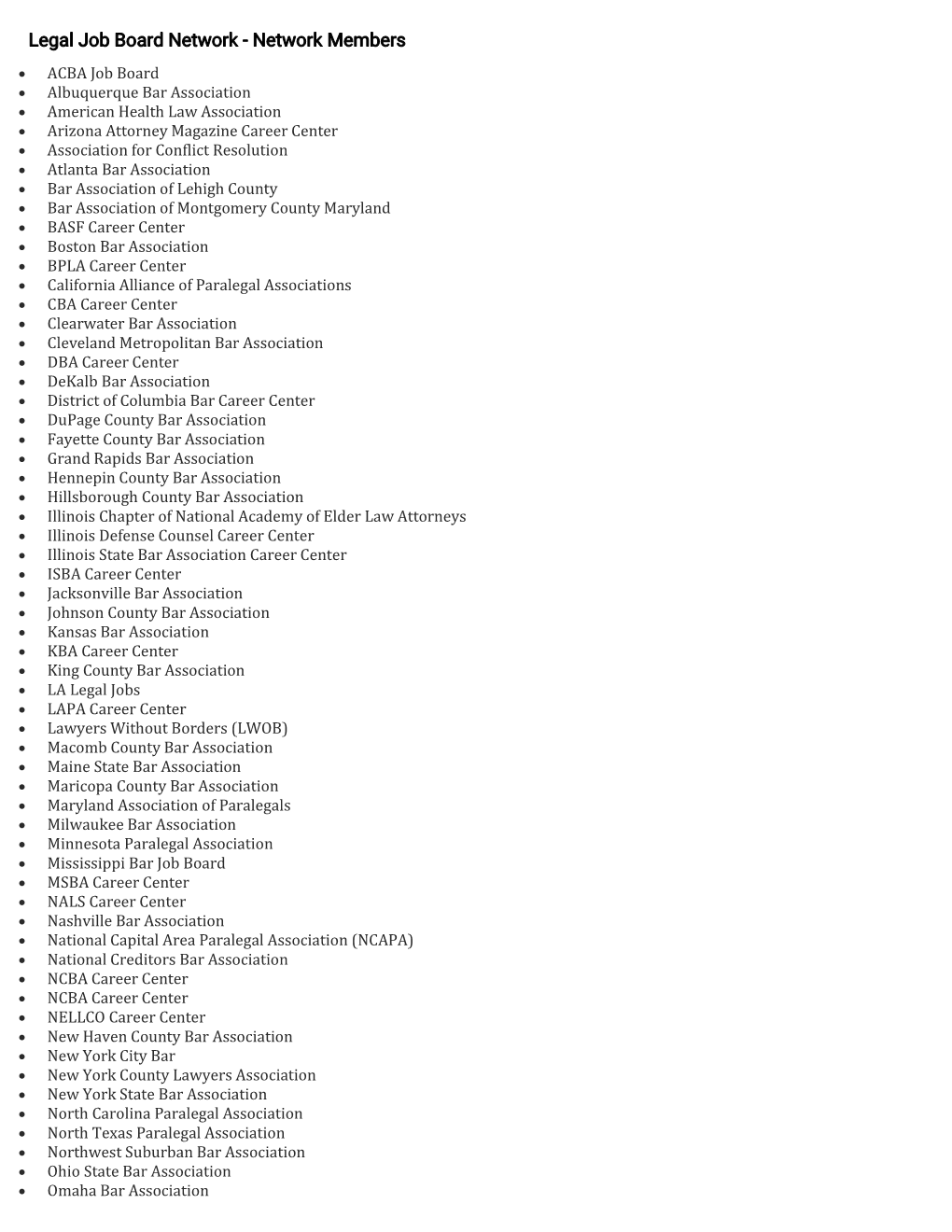 Legal Job Board Network - Network Members