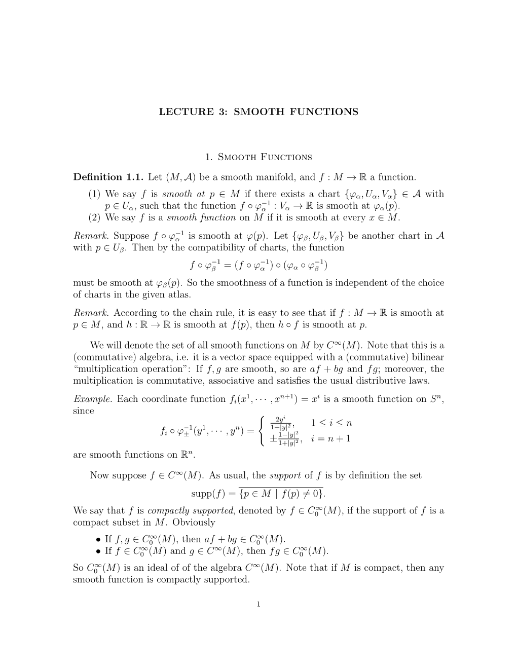 Be a Smooth Manifold, and F : M → R a Function