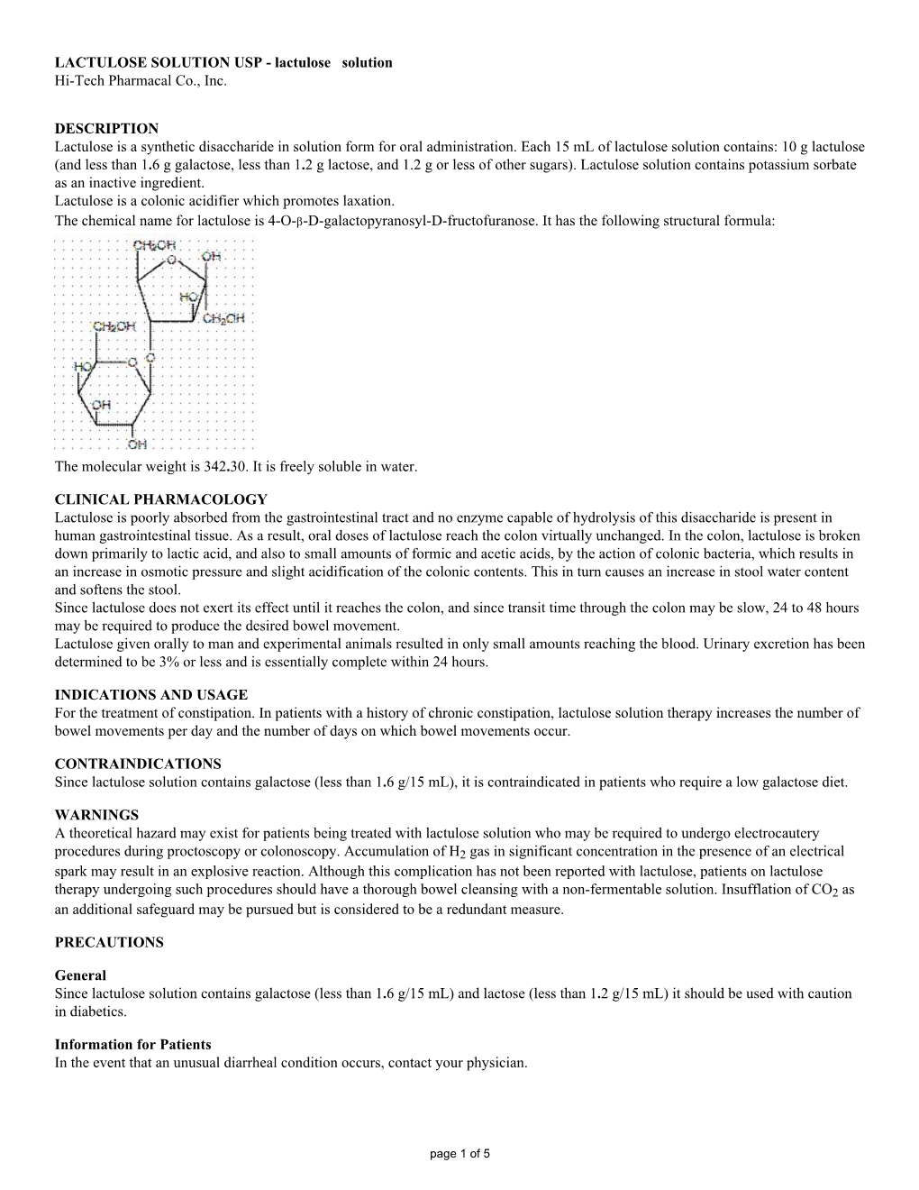 LACTULOSE SOLUTION USP - Lactulose Solution Hi-Tech Pharmacal Co., Inc