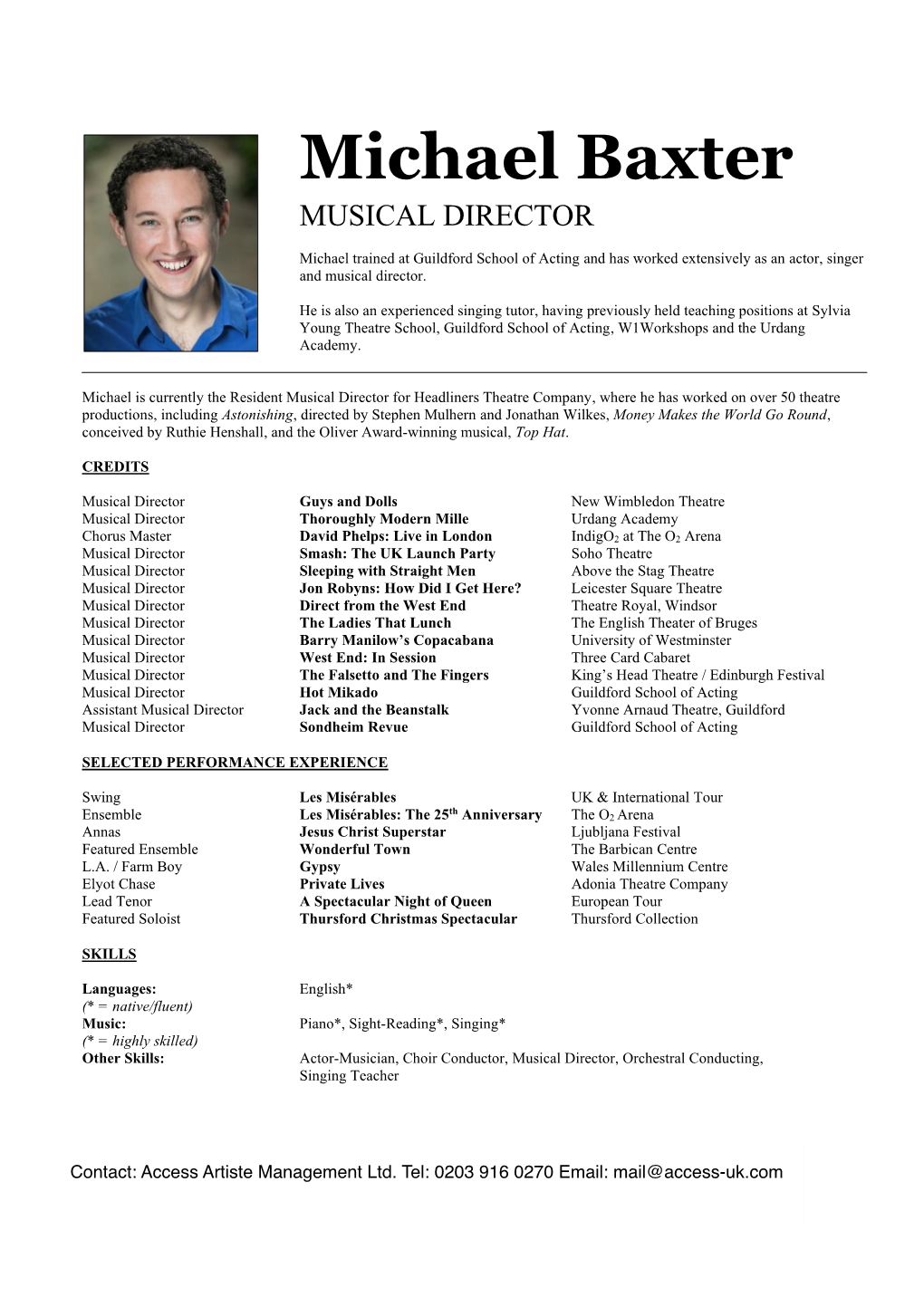 Michael Baxter Musical Director CV Copy