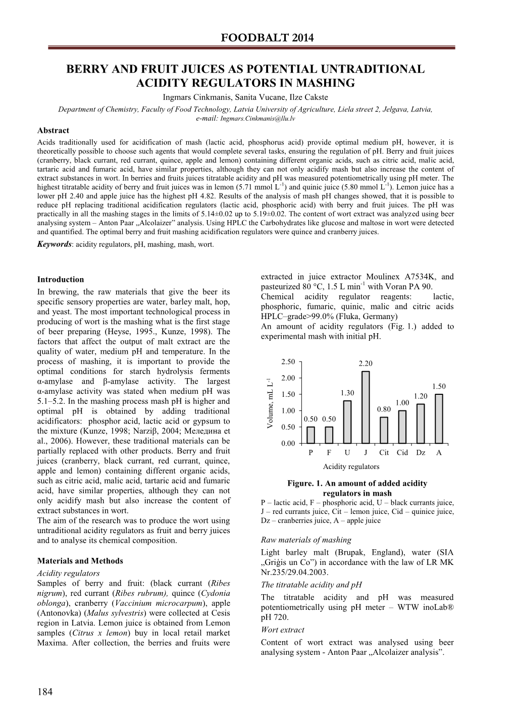 Berry and Fruit Juices As Potential Untraditional Acidity Regulators in Mashing