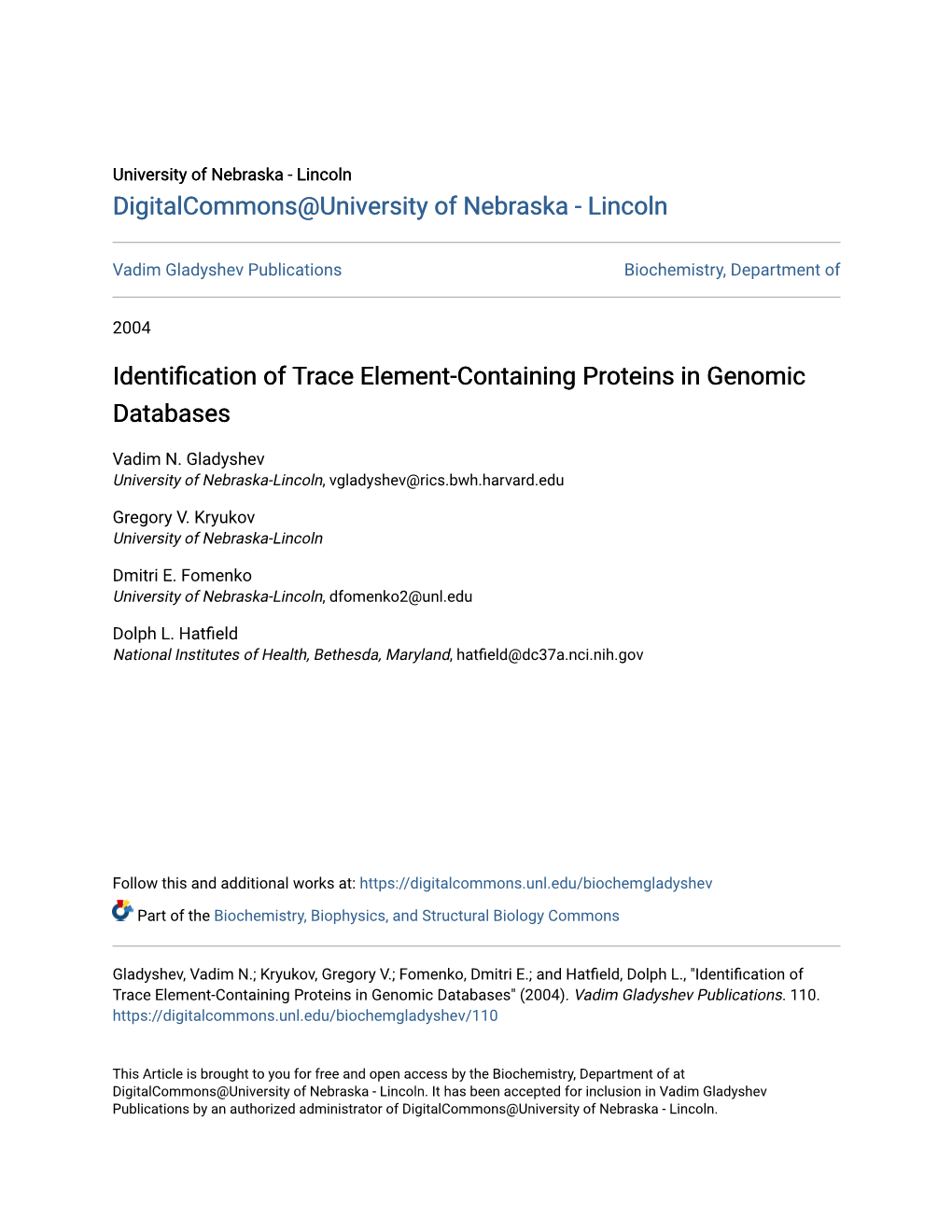 Identification of Trace Element-Containing Proteins in Genomic Databases