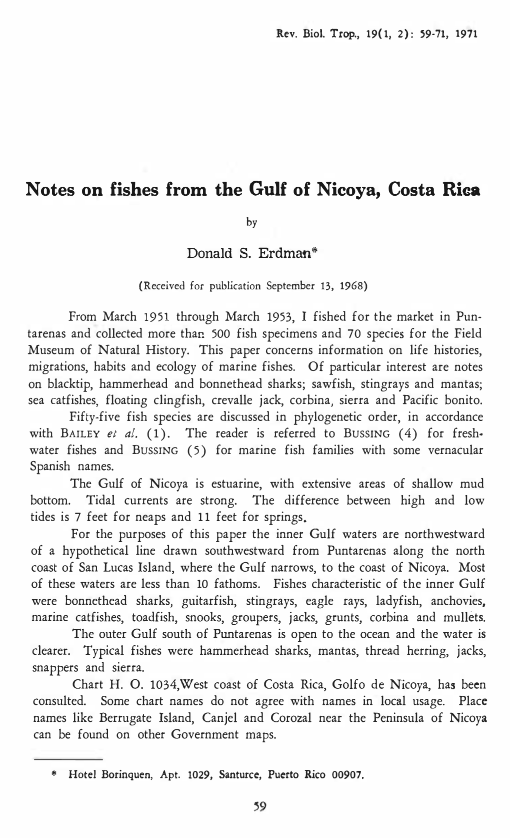 Notes on Fishes from the Gulf of Nicoya, Costa Rica