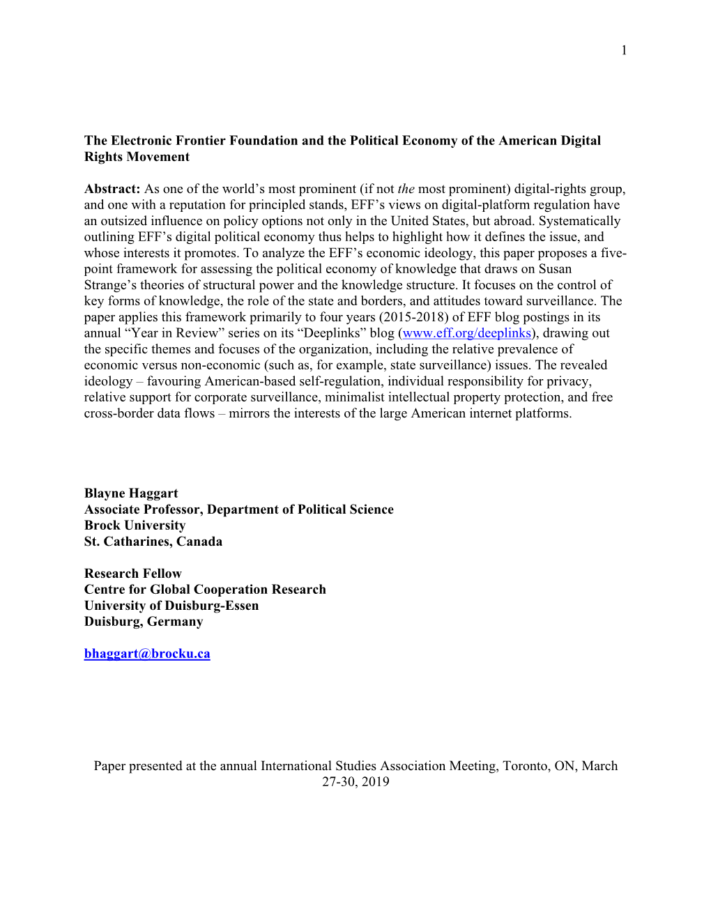 Haggart EFF and the Political Economy of the American Digital