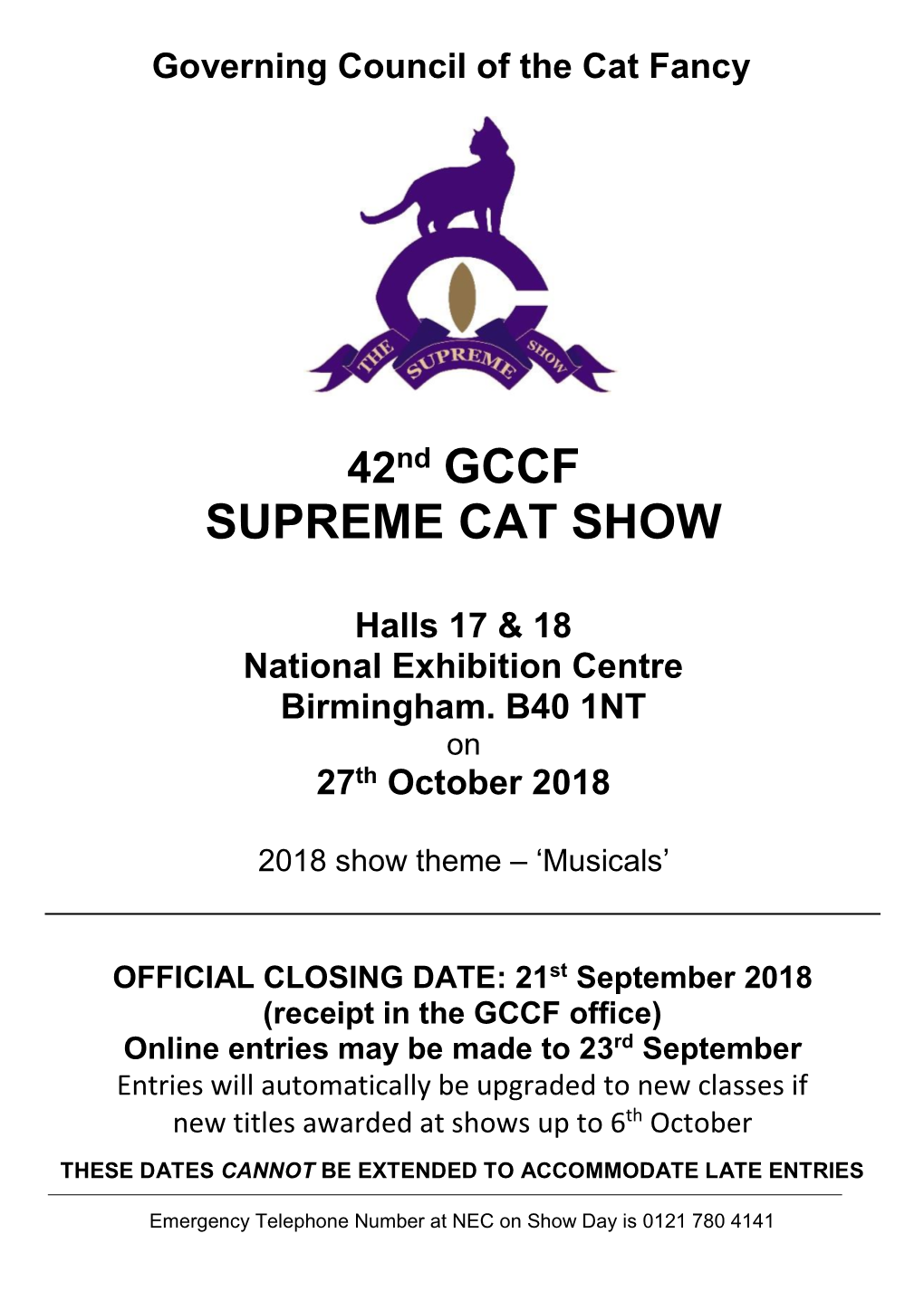 Supreme Cat Show Schedule