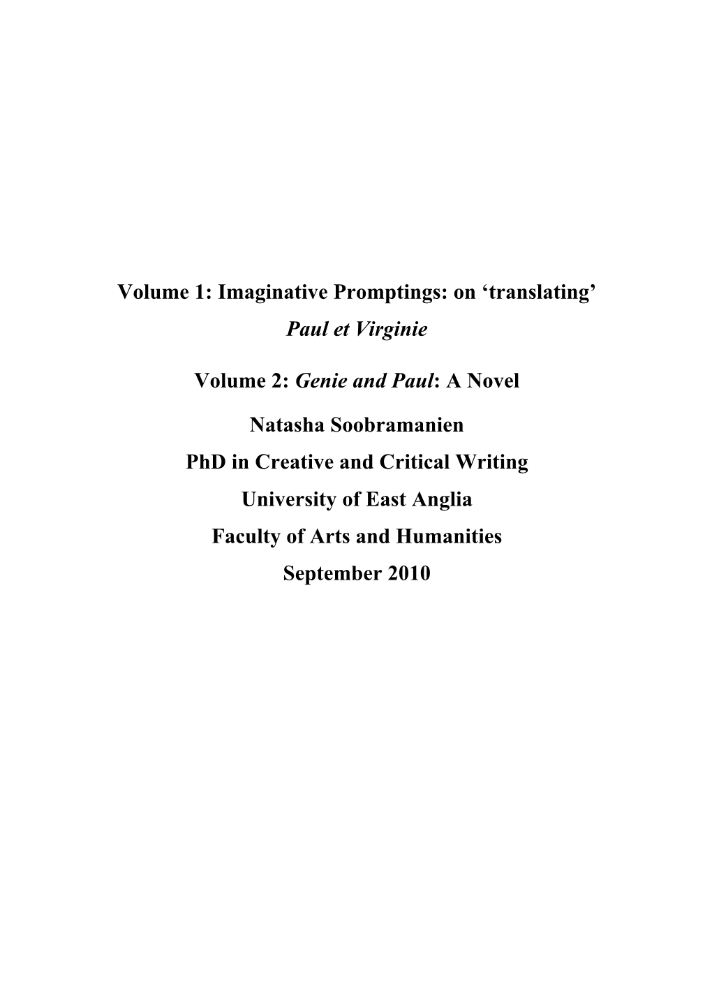 Volume 1: Imaginative Promptings: on 'Translating'